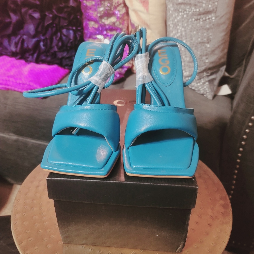 Teal blue string up heels